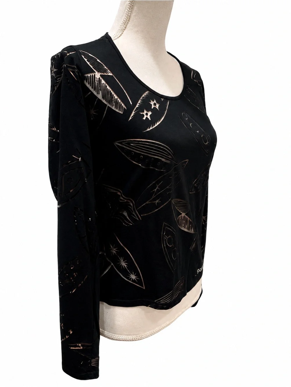 NWOT Vintage POI by Krizia Women’s Black Sheer Detail Long Sleeve Top. Size 6